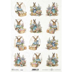Papier ryżowy ITD A4 R2368, króliki, zajączki
